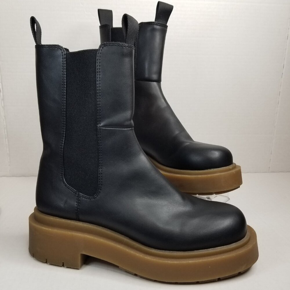 H&M Women's Chelsea Chunky Block Heel‎ Platform Ankle Boots Y2K Grunge Moto Sz 5